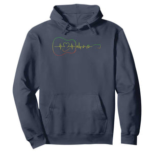 Guitar Rastafari Heartbeat Hoodie Jamaica ECG Pulse Rasta Reggae Music Vibes TS10 Navy Print Your Wear