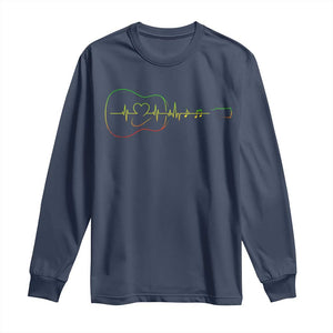 Guitar Rastafari Heartbeat Long Sleeve Shirt Jamaica ECG Pulse Rasta Reggae Music Vibes TS10 Navy Print Your Wear