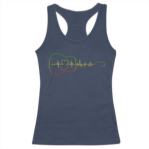 Guitar Rastafari Heartbeat Racerback Tank Top Jamaica ECG Pulse Rasta Reggae Music Vibes TS10 Navy Print Your Wear