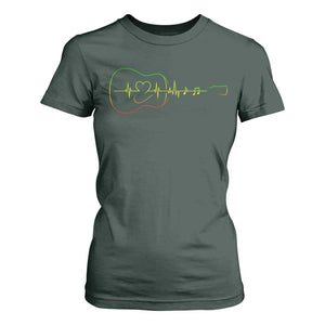 Guitar Rastafari Heartbeat T Shirt For Women Jamaica ECG Pulse Rasta Reggae Music Vibes TS10 Dark Forest Green Print Your Wear