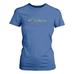 Guitar Rastafari Heartbeat T Shirt For Women Jamaica ECG Pulse Rasta Reggae Music Vibes TS10 Royal Blue Print Your Wear
