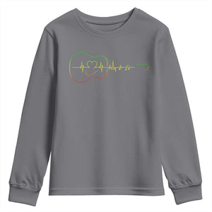 Guitar Rastafari Heartbeat Youth Sweatshirt Jamaica ECG Pulse Rasta Reggae Music Vibes TS10 Charcoal Print Your Wear