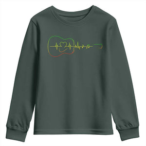 Guitar Rastafari Heartbeat Youth Sweatshirt Jamaica ECG Pulse Rasta Reggae Music Vibes TS10 Dark Forest Green Print Your Wear