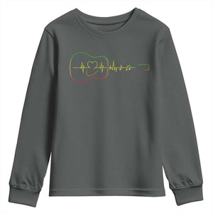 Guitar Rastafari Heartbeat Youth Sweatshirt Jamaica ECG Pulse Rasta Reggae Music Vibes TS10 Dark Heather Print Your Wear
