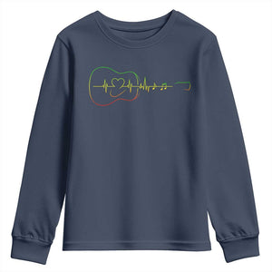 Guitar Rastafari Heartbeat Youth Sweatshirt Jamaica ECG Pulse Rasta Reggae Music Vibes TS10 Navy Print Your Wear
