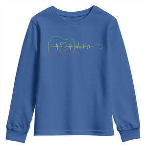 Guitar Rastafari Heartbeat Youth Sweatshirt Jamaica ECG Pulse Rasta Reggae Music Vibes TS10 Royal Blue Print Your Wear