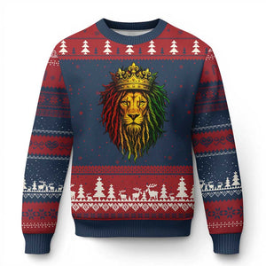 Rasta Reggae Lion Ugly Christmas Sweater Jamaican Pride Lion of Judah Gift for Rastafari TS10 Navy Red Print Your Wear