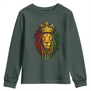 Rasta Reggae Lion Youth Sweatshirt Jamaican Pride Lion of Judah Gift for Rastafari TS10 Dark Forest Green Print Your Wear