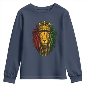 Rasta Reggae Lion Youth Sweatshirt Jamaican Pride Lion of Judah Gift for Rastafari TS10 Navy Print Your Wear
