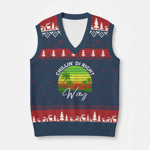 Jamaican Reggae Vibes V-Neck Knit Sweater Vest Retro Rasta Sunset Chill Chillin Di Right Way TS10 Navy Red Print Your Wear