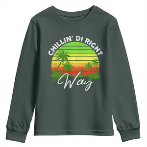 Jamaican Reggae Vibes Youth Sweatshirt Retro Rasta Sunset Chill Chillin Di Right Way TS10 Dark Forest Green Print Your Wear