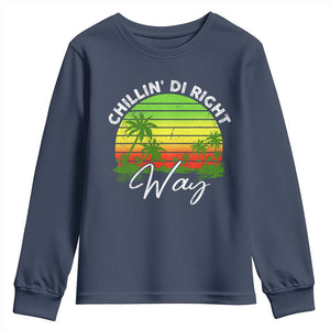 Jamaican Reggae Vibes Youth Sweatshirt Retro Rasta Sunset Chill Chillin Di Right Way TS10 Navy Print Your Wear
