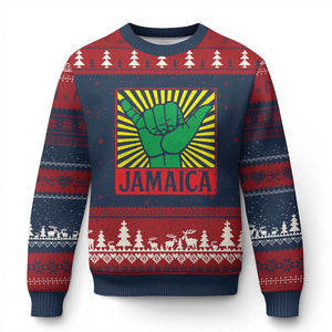 Jamaica Rasta Shaka Sign Ugly Christmas Sweater Retro Reggae Vibes TS10 Navy Red Print Your Wear