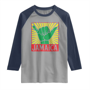 Jamaica Rasta Shaka Sign Raglan Shirt Retro Reggae Vibes TS10 Sport Gray Navy Print Your Wear