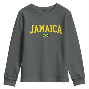 Vintage Jamaica Youth Sweatshirt Retro Jamaican Flag National Pride Vacation TS10 Dark Heather Print Your Wear