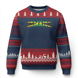 Jamaican Pride Ugly Christmas Sweater Retro Jamaica Flag Distressed Varsity Lettering Style TS10 Navy Red Print Your Wear