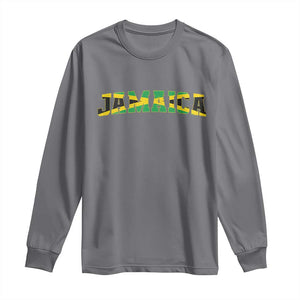 Jamaican Pride Long Sleeve Shirt Retro Jamaica Flag Distressed Varsity Lettering Style TS10 Charcoal Print Your Wear