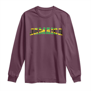 Jamaican Pride Long Sleeve Shirt Retro Jamaica Flag Distressed Varsity Lettering Style TS10 Maroon Print Your Wear