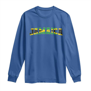 Jamaican Pride Long Sleeve Shirt Retro Jamaica Flag Distressed Varsity Lettering Style TS10 Royal Blue Print Your Wear
