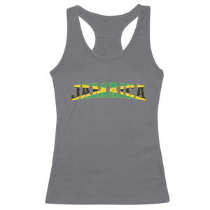 Jamaican Pride Racerback Tank Top Retro Jamaica Flag Distressed Varsity Lettering Style TS10 Charcoal Print Your Wear