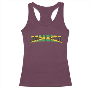 Jamaican Pride Racerback Tank Top Retro Jamaica Flag Distressed Varsity Lettering Style TS10 Maroon Print Your Wear