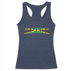 Jamaican Pride Racerback Tank Top Retro Jamaica Flag Distressed Varsity Lettering Style TS10 Navy Print Your Wear