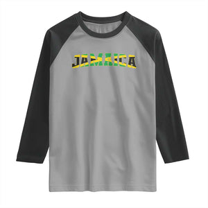 Jamaican Pride Raglan Shirt Retro Jamaica Flag Distressed Varsity Lettering Style TS10 Sport Gray Black Print Your Wear