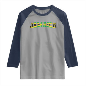 Jamaican Pride Raglan Shirt Retro Jamaica Flag Distressed Varsity Lettering Style TS10 Sport Gray Navy Print Your Wear