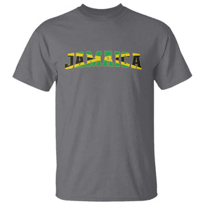 Jamaican Pride T Shirt Retro Jamaica Flag Distressed Varsity Lettering Style TS10 Charcoal Print Your Wear