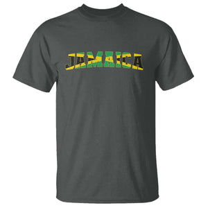 Jamaican Pride T Shirt Retro Jamaica Flag Distressed Varsity Lettering Style TS10 Dark Heather Print Your Wear