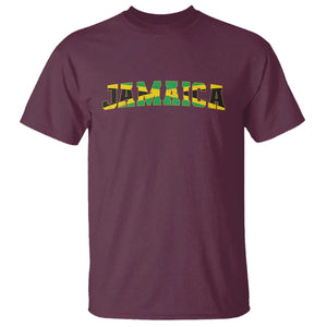 Jamaican Pride T Shirt Retro Jamaica Flag Distressed Varsity Lettering Style TS10 Maroon Print Your Wear