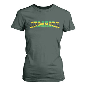 Jamaican Pride T Shirt For Women Retro Jamaica Flag Distressed Varsity Lettering Style TS10 Dark Forest Green Print Your Wear