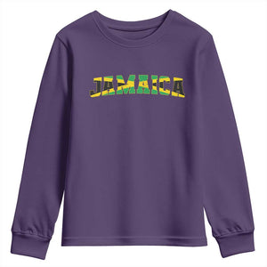 Jamaican Pride Youth Sweatshirt Retro Jamaica Flag Distressed Varsity Lettering Style TS10 Purple Print Your Wear