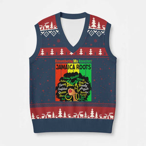 Proud Jamaican Afro Black Woman V-Neck Knit Sweater Vest Remembering My Ancestors Jamaica Pride TS10 Navy Red Print Your Wear