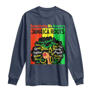 Proud Jamaican Afro Black Woman Long Sleeve Shirt Remembering My Ancestors Jamaica Pride TS10 Navy Print Your Wear