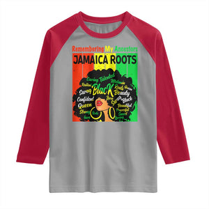 Proud Jamaican Afro Black Woman Raglan Shirt Remembering My Ancestors Jamaica Pride TS10 Sport Gray Red Print Your Wear