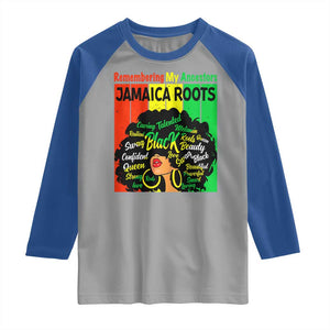 Proud Jamaican Afro Black Woman Raglan Shirt Remembering My Ancestors Jamaica Pride TS10 Sport Gray Royal Print Your Wear