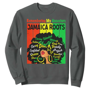 Proud Jamaican Afro Black Woman Sweatshirt Remembering My Ancestors Jamaica Pride TS10 Dark Heather Print Your Wear