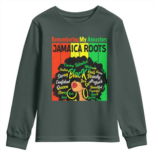 Proud Jamaican Afro Black Woman Youth Sweatshirt Remembering My Ancestors Jamaica Pride TS10 Dark Forest Green Print Your Wear