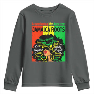 Proud Jamaican Afro Black Woman Youth Sweatshirt Remembering My Ancestors Jamaica Pride TS10 Dark Heather Print Your Wear