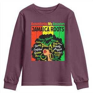 Proud Jamaican Afro Black Woman Youth Sweatshirt Remembering My Ancestors Jamaica Pride TS10 Maroon Print Your Wear