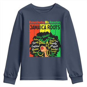 Proud Jamaican Afro Black Woman Youth Sweatshirt Remembering My Ancestors Jamaica Pride TS10 Navy Print Your Wear