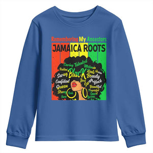 Proud Jamaican Afro Black Woman Youth Sweatshirt Remembering My Ancestors Jamaica Pride TS10 Royal Blue Print Your Wear