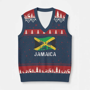 Jamaica V-Neck Knit Sweater Vest Retro Vintage Jamaican Pride Flag Lion Of Judah TS10 Navy Red Print Your Wear