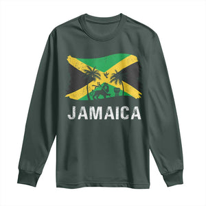Jamaica Long Sleeve Shirt Retro Vintage Jamaican Pride Flag Lion Of Judah TS10 Dark Forest Green Print Your Wear