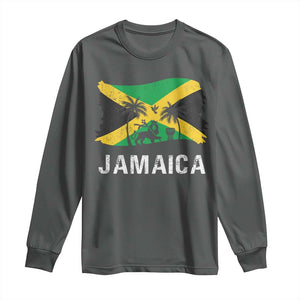 Jamaica Long Sleeve Shirt Retro Vintage Jamaican Pride Flag Lion Of Judah TS10 Dark Heather Print Your Wear