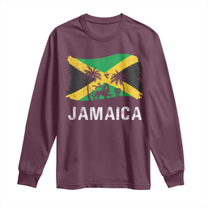Jamaica Long Sleeve Shirt Retro Vintage Jamaican Pride Flag Lion Of Judah TS10 Maroon Print Your Wear