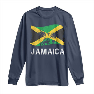 Jamaica Long Sleeve Shirt Retro Vintage Jamaican Pride Flag Lion Of Judah TS10 Navy Print Your Wear
