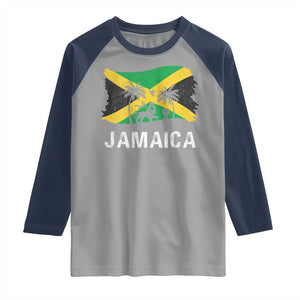 Jamaica Raglan Shirt Retro Vintage Jamaican Pride Flag Lion Of Judah TS10 Sport Gray Navy Print Your Wear