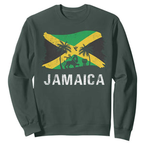Jamaica Sweatshirt Retro Vintage Jamaican Pride Flag Lion Of Judah TS10 Dark Forest Green Print Your Wear